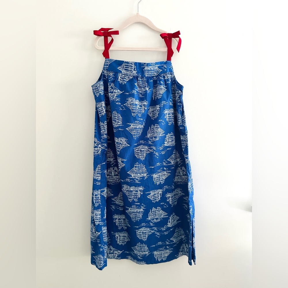 Hanna Andersson Blue Ship Print Dress with Red Ties